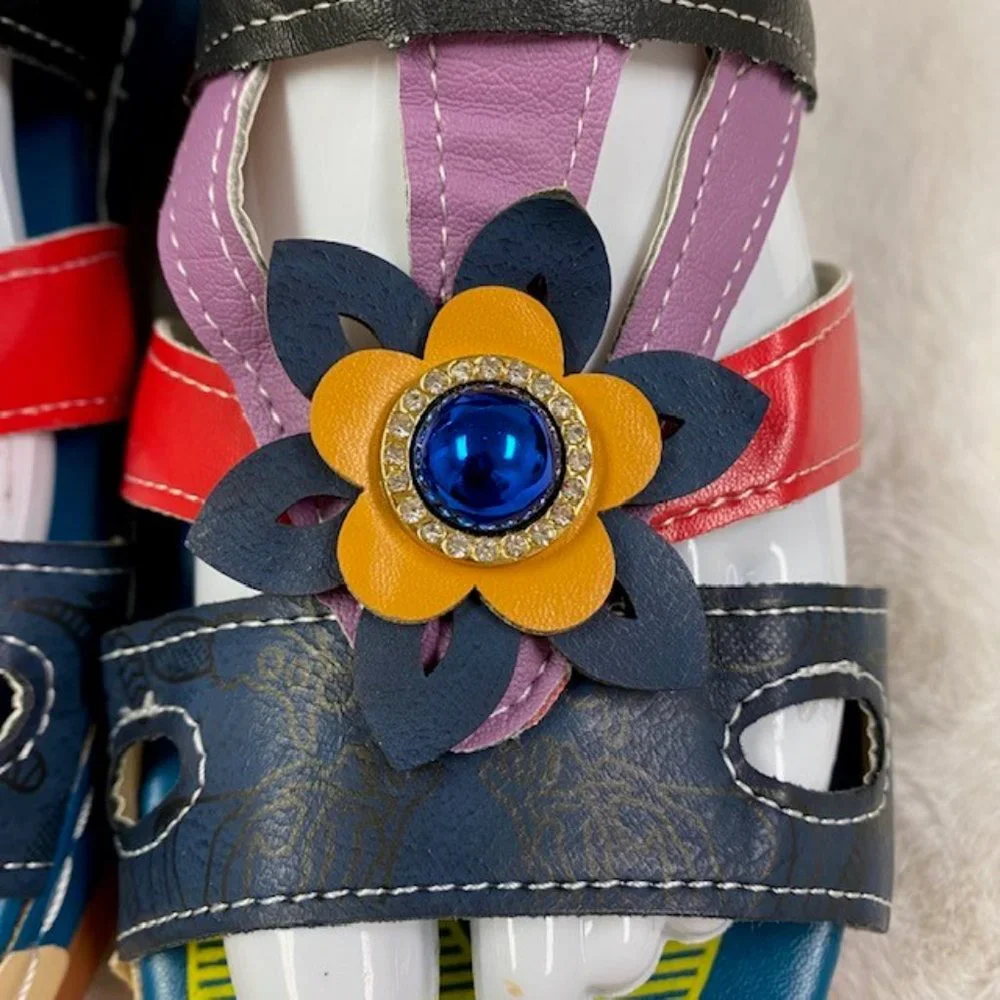 Colorful Hook and Loop‎ Summer Boho Wedge Sandals, size EU 35, US 5